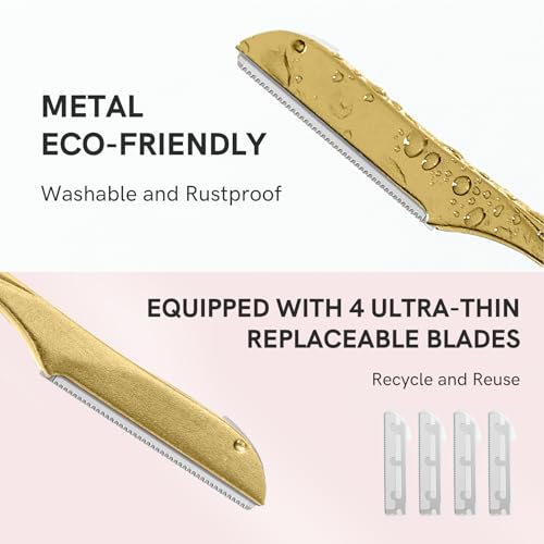 Dermaplane Razor W/ 4pcs Refill Blades, Japanese Blades Precision Face Razors, Personalized Dermaplaning Shaving Tools for Women, Small Razors for Peach Fuzz, Travel Case included