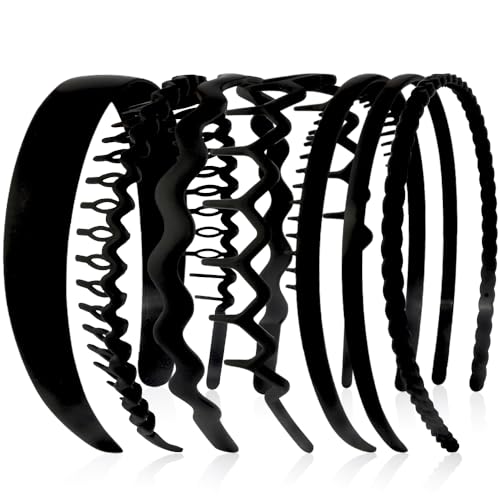 AHONEY 7-Pack Black Headbands with Teeth Non-Slip