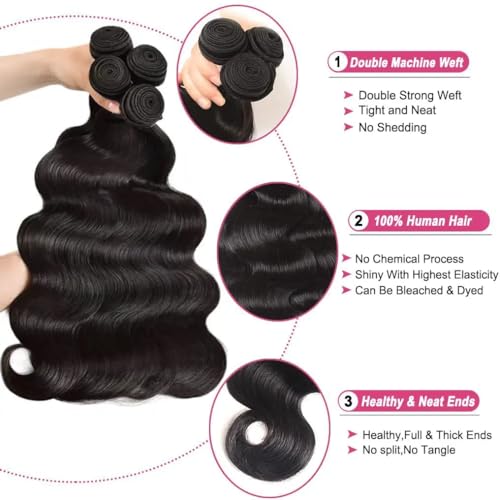 Body Wave Human Hair 3 Bundles with 4x4 Closure - 14 16 18