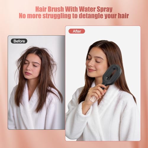 Misting Hair Brush with Water Spray – 2-in-1 Detangling Brush