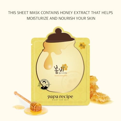Papa Recipe Bombee Honey Mask Pack 25g * 10 sheets - Sheet Mask, Facial Skin Care, Deep Moisturizing Serum for Dry Skin - Korean Skin Care, K-Beauty, Ampoule Solidified, For radiant skin