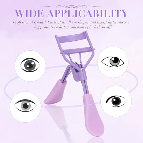 Eyelash Curler with Pads, Lash Curler 2 Pcs with 10 Extra Silicone Replacement Pads, Comfortable Grip for Effortless Curling ? Eyelashes for The Perfect Eye Contour (Hyacinth Purple)