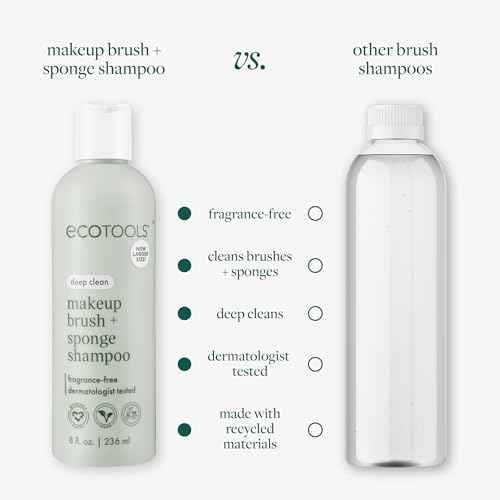 EcoTools Makeup Brush + Sponge Shampoo Cleanser, Deep Clean, Sulfate-Free, Fragrance-Free Brush Cleaner for Makeup Sponges & Tools, Vegan & Cruelty-Free, 8 fl. oz