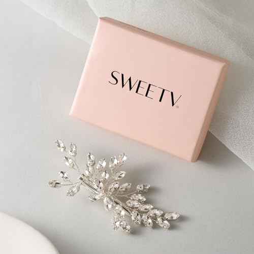 SWEETV Rhinestone Bride Wedding Hair clip Silver Crystal Bridal Hair comb Sparkly Hair Piece Gem Hair Accessories for Women/Girls & Brides/Bridesmaids