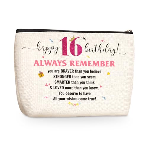 Sweet 16 Gifts for Girls 16th Birthday Makeup Bag Cosmetic Travel Bag Pouch 16 Year Old Girl Gifts 2008 16th Birthday Decorations Gifts for Teenage Girls Daughter Friend for Friendship Birthday