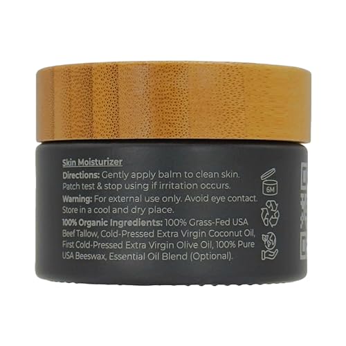 Moisturizing Tallow Body Balm, Unscented, 100% Grass Fed Grass Finished Organic Face Cream, Moisturizer, 1.7 oz, Lotion, Skin Care, and Lip Balm