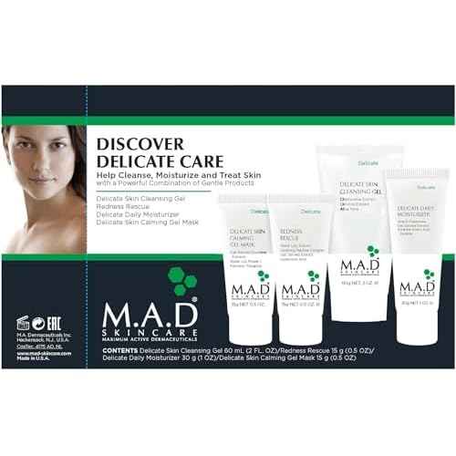 M.A.D Skincare Discover Delicate Care Set ? Complete Sensitive Skin Regimen with Gentle Cleansing Gel, Redness Rescue, Daily Moisturizer & Calming Gel Mask ? Hydrates & Soothes Irritated Skin