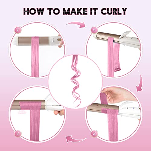 Colored Clip in Hair Extensions - 22 Inch Pink Highlights (10 PCS)