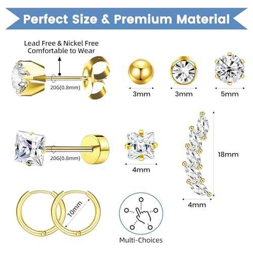 24 Pcs Ear Piercing Kit Ear Disposable Piercing Gun Kit Includes 6 Pcs Self Piercing Gun 12 Pcs Cubic Zirconia Earrings Stud Hoop Earrings 6 Cleaning Pads Easy to Use Ear Piercer Kit Tool