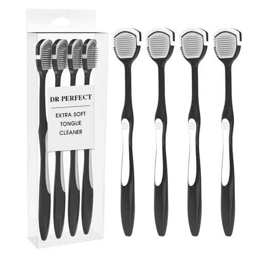 DR PERFECT Soft Tongue Brush Scraper Cleaner Helps Fight Bad Breath Clean Your Tongue Without Hurt Pack Of 4 (Black)