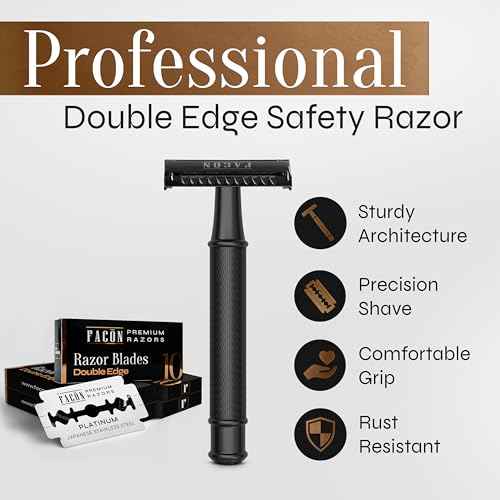 Fac?n Double Edge Safety Razor for Men & Women - Butterfly Open Stainless Steel Razor w/ 50 Platinum Double Edge Safety Razor Blades, Single Blade Razor for Smooth Close Shave, Reusable & Eco-Friendly