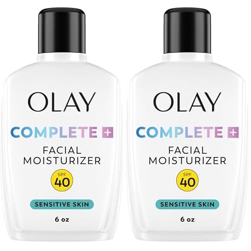 Olay Complete+ Face Moisturizer with Sunscreen SPF 40,For Sensitive Skin,Broad Spectrum Sun Protection,Fragrence-Free-No White Cast on All Tones,Nourishes Moisture Barrier-Ceramides,6 Oz,(Pack of 2)