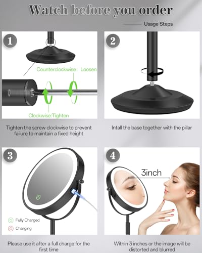 Lighted Magnifying Makeup Mirror 30X/1X with Rechargeable Battery