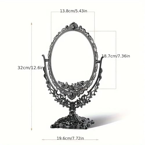 Vintage Black Tabletop Makeup Mirror with Ornate Floral Frame