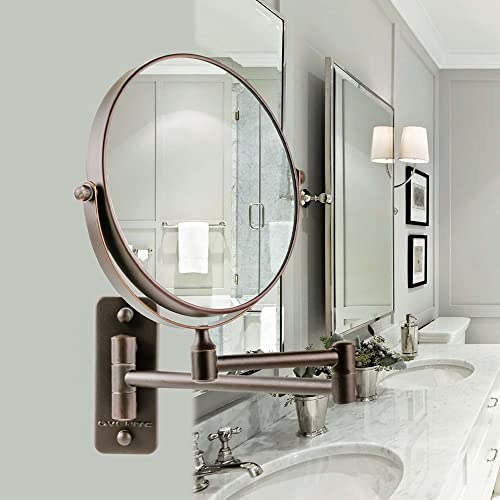 OVENTE 7" Wall Mounted Makeup Mirror with 1X/7X Magnification, Double Sided Magnifying Round Bathroom Vanity Mirror, 360¡Æ Swivel Design, Extendable and Folding Arm, Antique Bronze MNLFW70ABZ1X7X