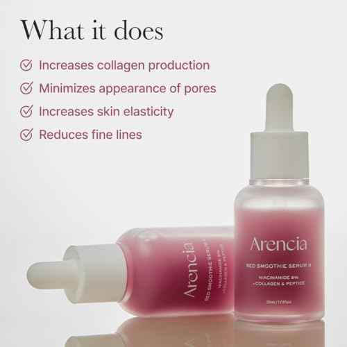 Arencia Red Collagen + Peptide Smoothie Serum, 8% Niacinamide, Vitamin C, Vitamin E, lifting anti-aging serum for skin texture for glass skin