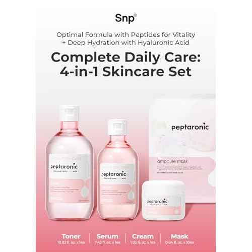 Snp 6 Peptides + 5 Hyaluronic Acid Skincare Set | 4-in-1 Kit of Toner, Serum, Cream & Sheet Masks | Moisturizing, Firming & Hydrating | Korean Skincare Set for Dry & Sensitive Skin | Peptaronic Set