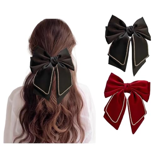 Bow Hair Clips, Bow Spring Clips, Satin Bow Large Hair Clips, Dinner Party Hair Accessories(Black)