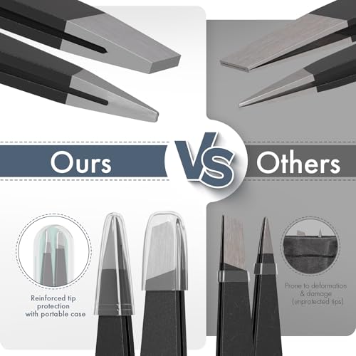 Black 2 Pack Eyebrow Tweezers Set - Slant & Point Tips for Precision Grooming