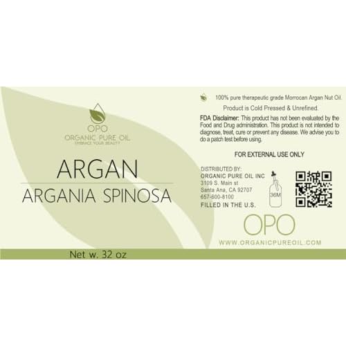 OPO Moroccan Argan Oil - Pure Natural Cold Pressed Unrefined - 32 OZ - Argon for Hair Body Moisturizer Body Scalp Feet Hair Growth Packaging May Vary