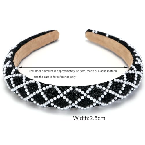 NARUNING 1Pcs Fashion Ladies Crystal Hair Hoop, Rhinestone Pearl headband, Padded Headbands, for Women and Girls (Black)