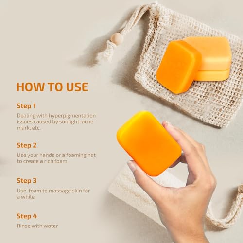 Kojic Acid Dark Spot Remover Soap Bars with Vitamin C, Retinol, Collagen, Turmeric - Smooth for Face and Body, Firm and smooth skin - 3 X 100g Bars