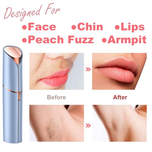 Facial Hair Removal for Women - Mini Travel Face Hair Remover - Electric Shaver Rechargeable Facial Trimmer Portable Painless Bikini Razor for Face Lips Chin Armpit Peach Fuzz Arms Legs (Blue)