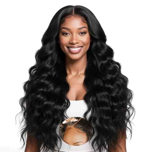 30Inch Wear And Go Glueless Wigs Human Hair Pre Plucked Pre Cut Body Wave Closure Wig 9x6 Lace Front Wigs Human Hair 200% Density Glueless Loose Body Wave Wig For Women Natural Black