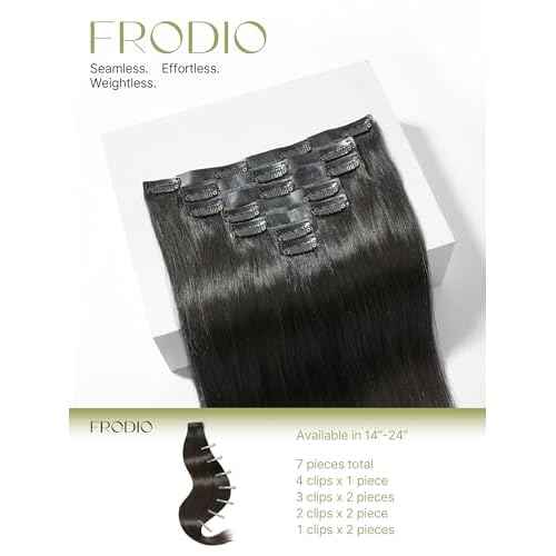 Frodio Clip Ins Hair Extensions Black: Remy Real Human Hair Pu Seamless Silk Long Straight Invisible Full Thick Virgin Brazilian Jet Black Natural Color Beauty For Women Can Be Body Wave 100g 7 Piece