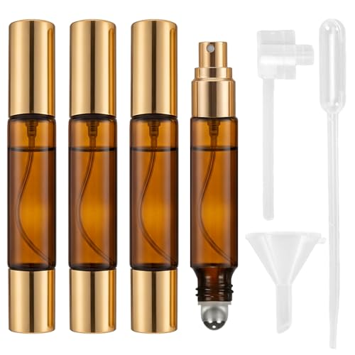 4-Pack Refillable Dual Head Perfume Spray & Roller Bottles