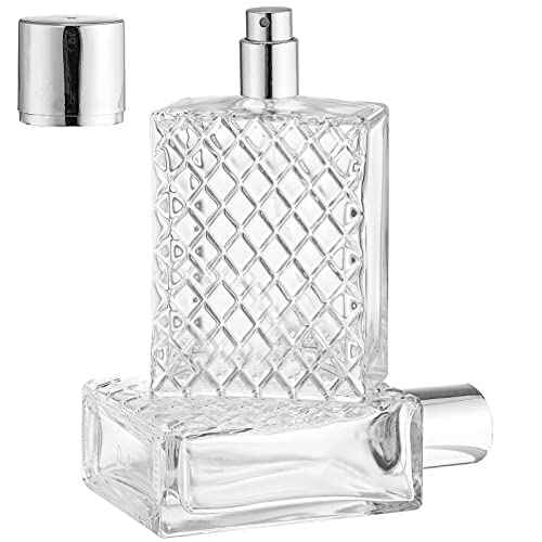 Lawei 6 Pack Refillable Spray Bottles Perfume Atomizer, 100ML 3.4oz Glass Empty Fine Mist Spray Bottle, Clear Portable Square Fragrance Dispenser Bottle with Sprayer for Travel, Silver