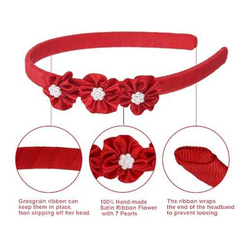 7Rainbows Boutique Triple Satin Flowers with 7 Faux Pearls Ivory Headbands for Girls Toddlers Teens and Even Adults.