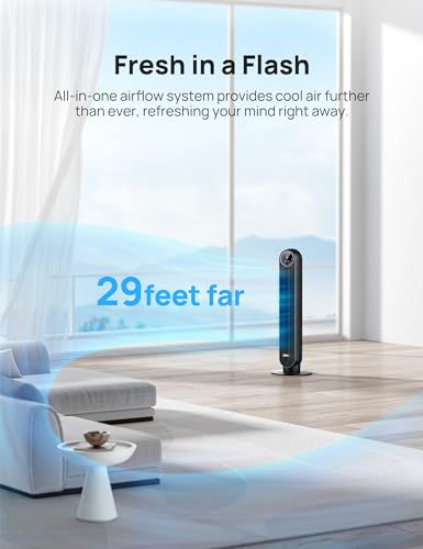 Dreo Tower Fan for Bedroom, Smart Oscillating Quiet Floor Fans, Standing Bladeless Fan with Remote and WiFi Voice Control, 4 Modes, 4 Speeds, 8H Timer, 28dB, Works with Alexa/Google