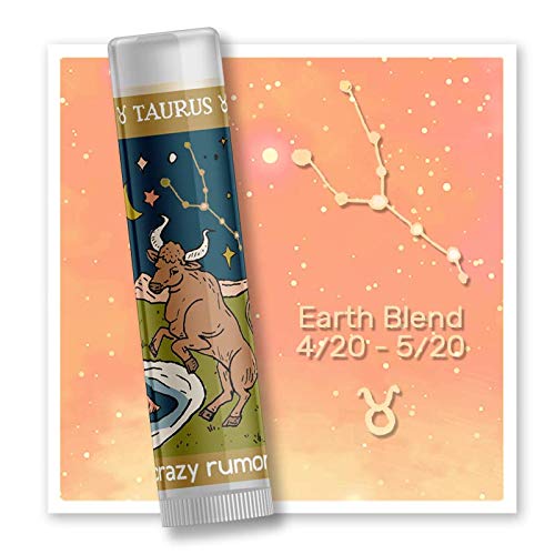 Crazy Rumors Taurus Zodiac All Natural, Plant Based Lip Balm to Moisturize and Nourish your Lips - Earth Blend (Sweet Vanilla, Fragrant Rose and Plum)