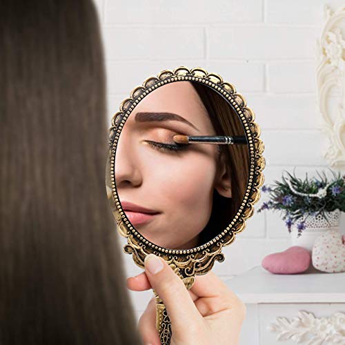 YUSONG Vintage Handheld Makeup Mirror 2 Pack Bronze Vanity Mirrors