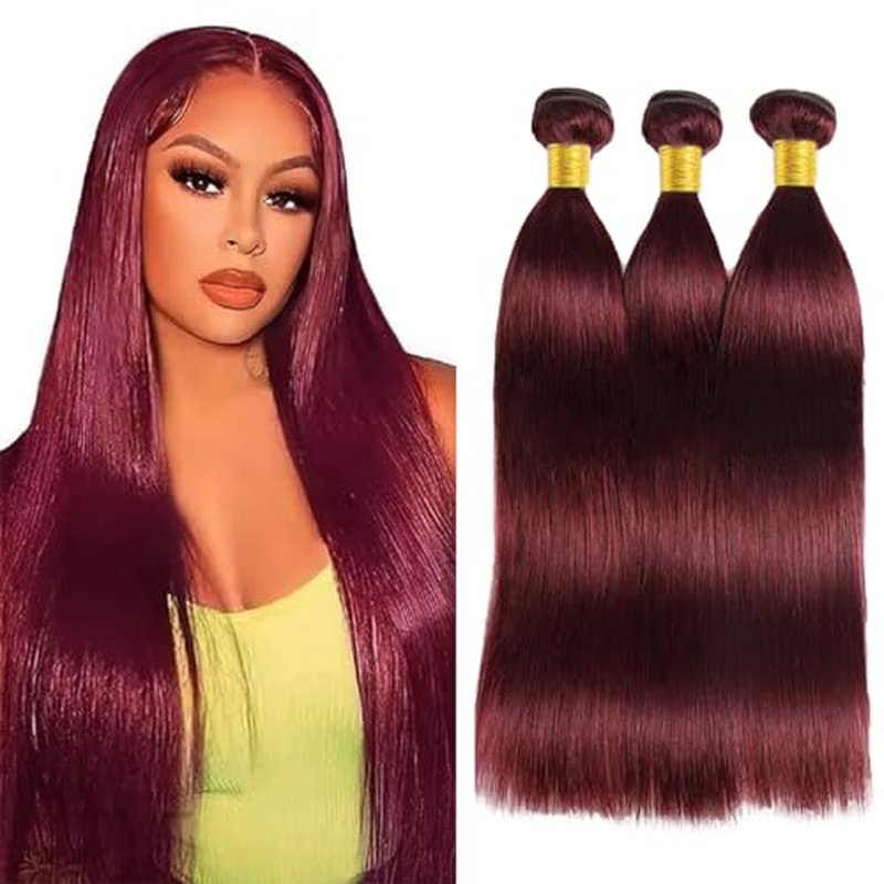 #99J Burgundy Straight Hair Bundles - 28-32 Inch, 3 Pack