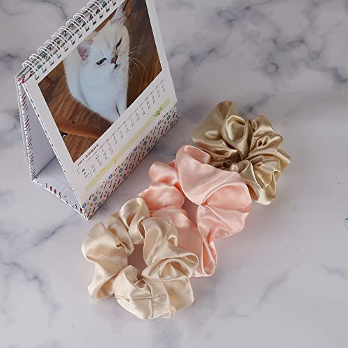 Forbidden Road 3 Pieces Large Mulberry Silk Scrunchies with Elastic Band for Hair, Women, and Girls (Beige, Ivory & Champagne)