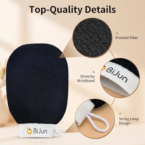 BiJun Exfoliating Gloves - Moroccan Kessa Scrub Mitt for Body