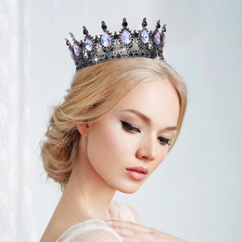 Black Moonlight Purple Rhinestone Wedding Crown for Women