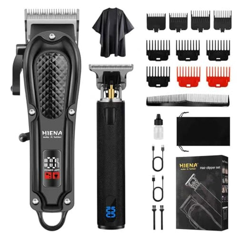 HIENA PRO Cordless Hair Clippers Set with Adjustable Blades & LED Display