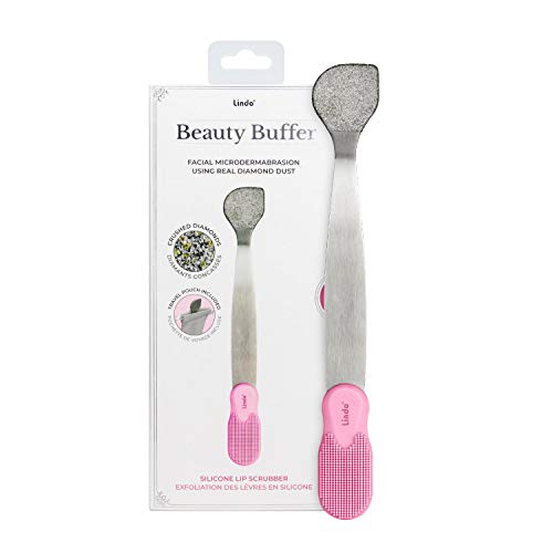 Lindo Beauty Buffer - Microdermabrasion Tool, Diamond Infused, Embedded Silicone Lip Scrubber, For Smooth Skin, Radiant Complexion, Travel Pouch Included (Beauty Buffer with Silicone Lip Scrubber)