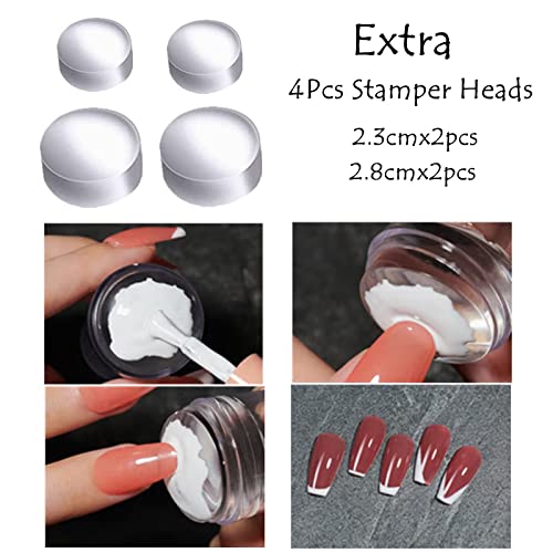 LiBiuty Nail Art Stamper, Dual Head Clear Jelly Nail Polish Transfer Stamper with Extra 4Pcs Silicone Heads & 1 Scraper Nail Stamping Tool