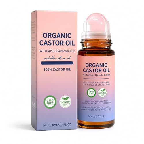 Castor Oil Roll-On with Rose Quartz Roller, 1.7 oz