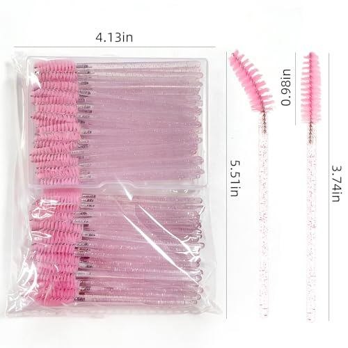 Myaokue-up 100 Pcs Disposable Eyelash Wands & Spoolies with Pink Container