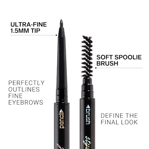 Black Ultra-Fine Tip Eyebrow Pencils Pack for Women, Mechanical Precise Brow Pencil,Draws Tiny Brow Hairs, Defines, Fills Brows, Shapes, Contours, Combs, Waterproof Dual-Sided