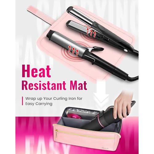 Mancro Hot Hair Tools Travel Bag with Separate Heat Resistant Mat, Large Capacity Wide-open Pouch, Hair Accessories Organizer for Flat Irons, Straighteners, Curling Iron,Travel Essentials for Women