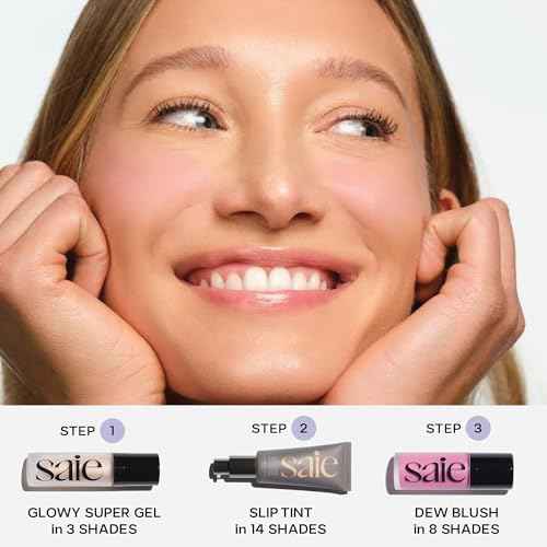 Saie Mini Glowy Super Gel - Hydrating Makeup Primer and Illuminating Glow Serum Enriched with Vitamin C and Squalane Oil - All-Over Liquid Highlighter Makeup for Instant Glass Skin - Sunglow (0.5 oz)