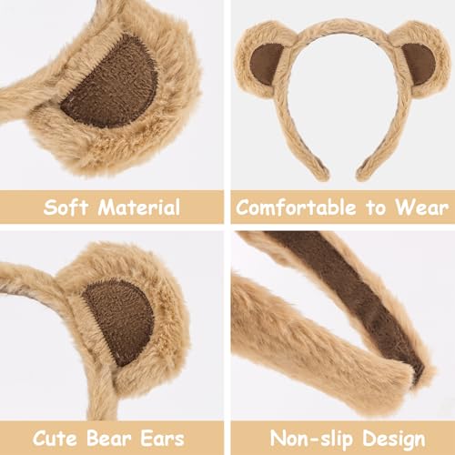 Bear Ears Headband for Women and Girls, Furry Animal Ears Headbands Hair Accessories for Adult Halloween Cosplay Costume£¨Brown