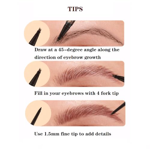 3 Packs 2-in-1 Dual-Ended Waterproof Eyebrow Pencil with 4-Fork-Tip Brow Pen and Precise Brow Pencil Create Natural Hair-Like Brows, with Dual-ended Eyebrow Brush (3# Dark Gray)