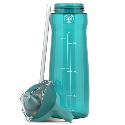 Pogo BPA-Free Tritan Plastic Water Bottle with Soft Straw, 32 Oz, Teal